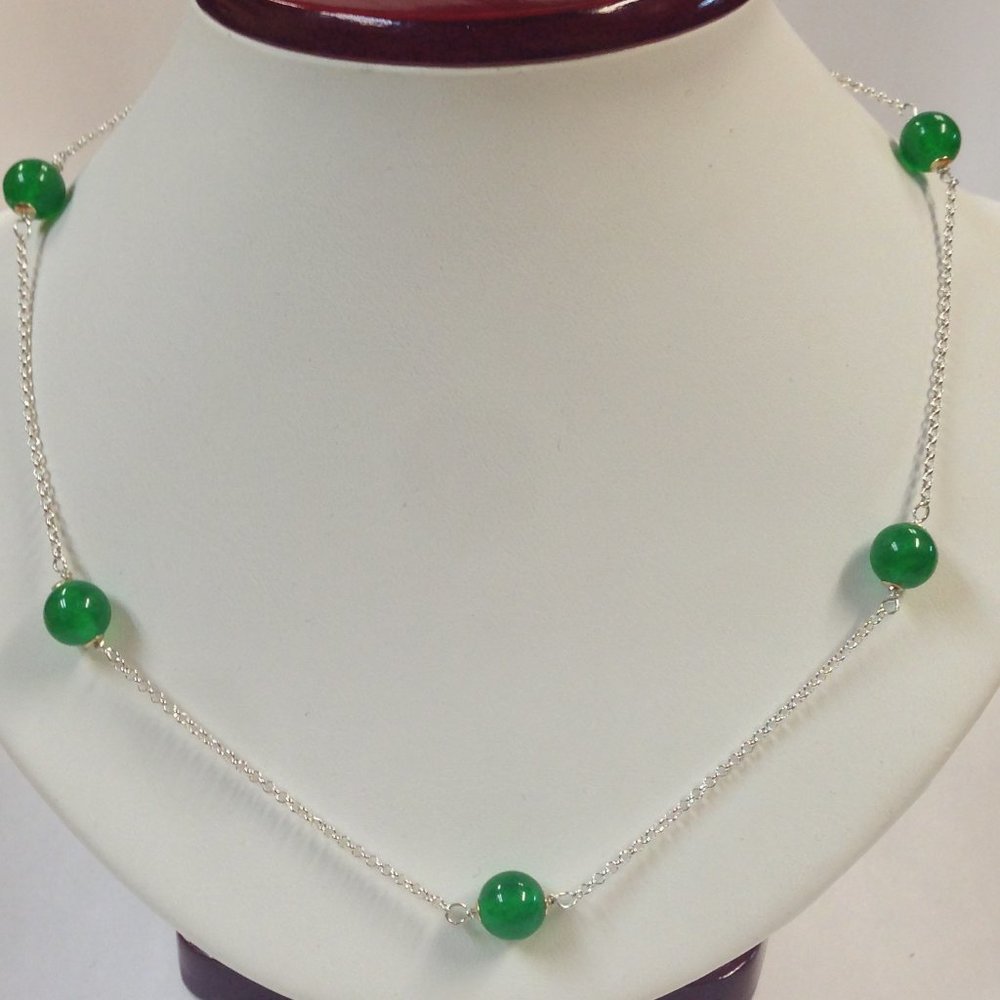 Jade Necklace with Sterling Silver & Yellow Gold